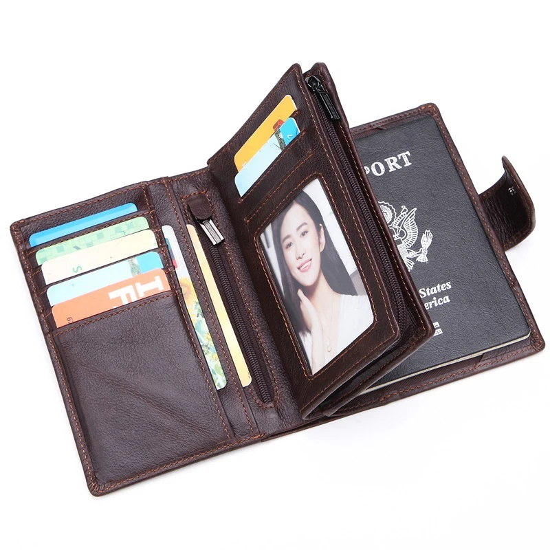 

Wholesale 100% Genuine Cow Leather Wallet Femal Coin Wallet Organizer Men Wallets High Quality Male Card ID Hold Passport Cover
