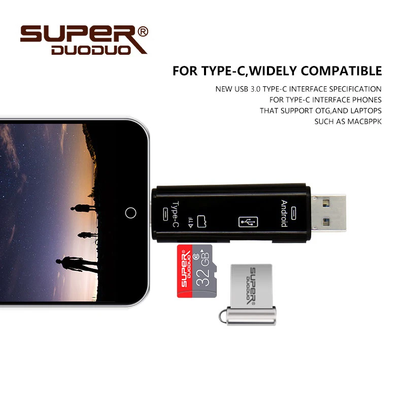 Высокоскоростной USB 3 0 TF кардридер в 1 Type C OTG Micro флэш адаптер соединитель по самой
