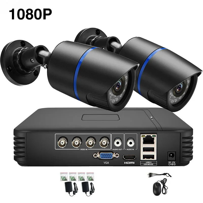 Черный 2CH 720P 1080P AHD CCTV камера система безопасности камера система видеонаблюдения комплект 2 шт AHD пуля уличная камера DVR Набор - Цвет: Черный
