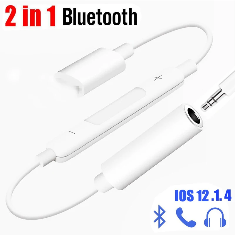 

For iPhone 7 8 XS Max Adapter For Lightning to 3.5mm Headphone Jack Adapter Bluetooth Audio Splitter For IOS 12.1.4 Calling