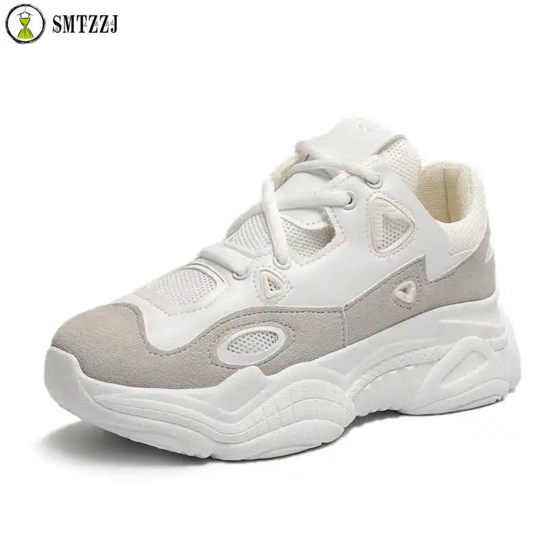 

SMTZZJ White Pink Soft Walking shoes women Casual Platform Shoes Flats Footwear Female Sewing Increased Student College Style