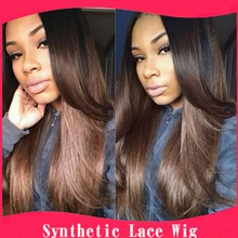 Hot sale 150%Density Brown Straight Wig Brazilian Glueless Synthetic Lace Front Wig Cheap Wigs For Black Women Heat Resistant