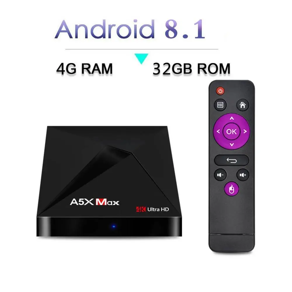

A5xmax Quad-core TV Set-top Box RK3328 4kTV Box Android8.1 4+32GB Wi-Fi Media Player Set Top Box Network Player Box