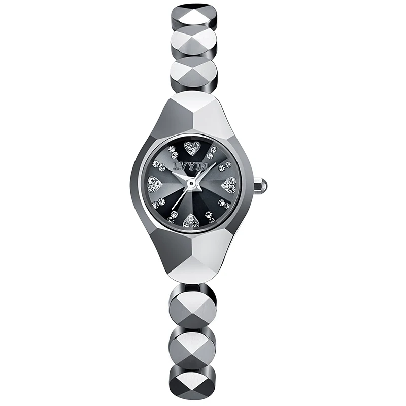 LVYIN женские керамические кварцевые часы сердце кристалл милые простые наручные часы золотые маленькие часы группа бизнес Relogio LY015 - Цвет: Grey
