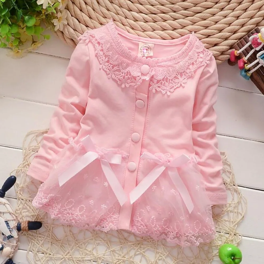Кардиган для новорожденных девочек, Трендовое красивое розовое пальто, весенне-осеннее платье для маленьких девочек, свитер, кружевная одежда для малышей, casaco infantil