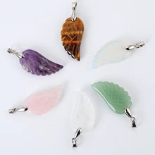 Европейский кулон из натурального камня в форме крыла, серебристый цвет, опал, розовые, белые кристаллы аметиста, каменная Подвеска для ожерелья для женщин и мужчин