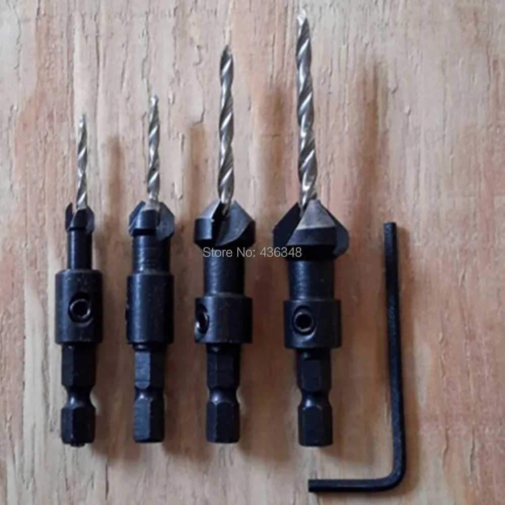 

4pcs Wood Hss Countersink Drill Bit Set 1/4" Hex Shank #6 #10 #13 #16 Pilots Woodworking Quick Change Screw Pilot Counter Sink