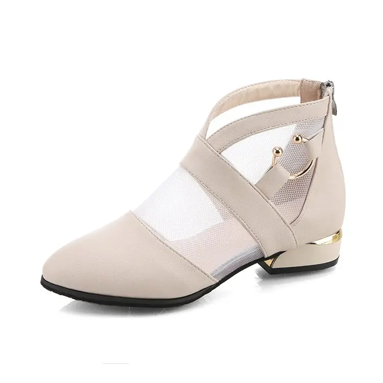 Горячая Распродажа г. Весенне-летняя новая модная женская обувь дышащая нескользящая обувь на низком каблуке на молнии женские босоножки, большие Size35-40* 677 - Цвет: Beige