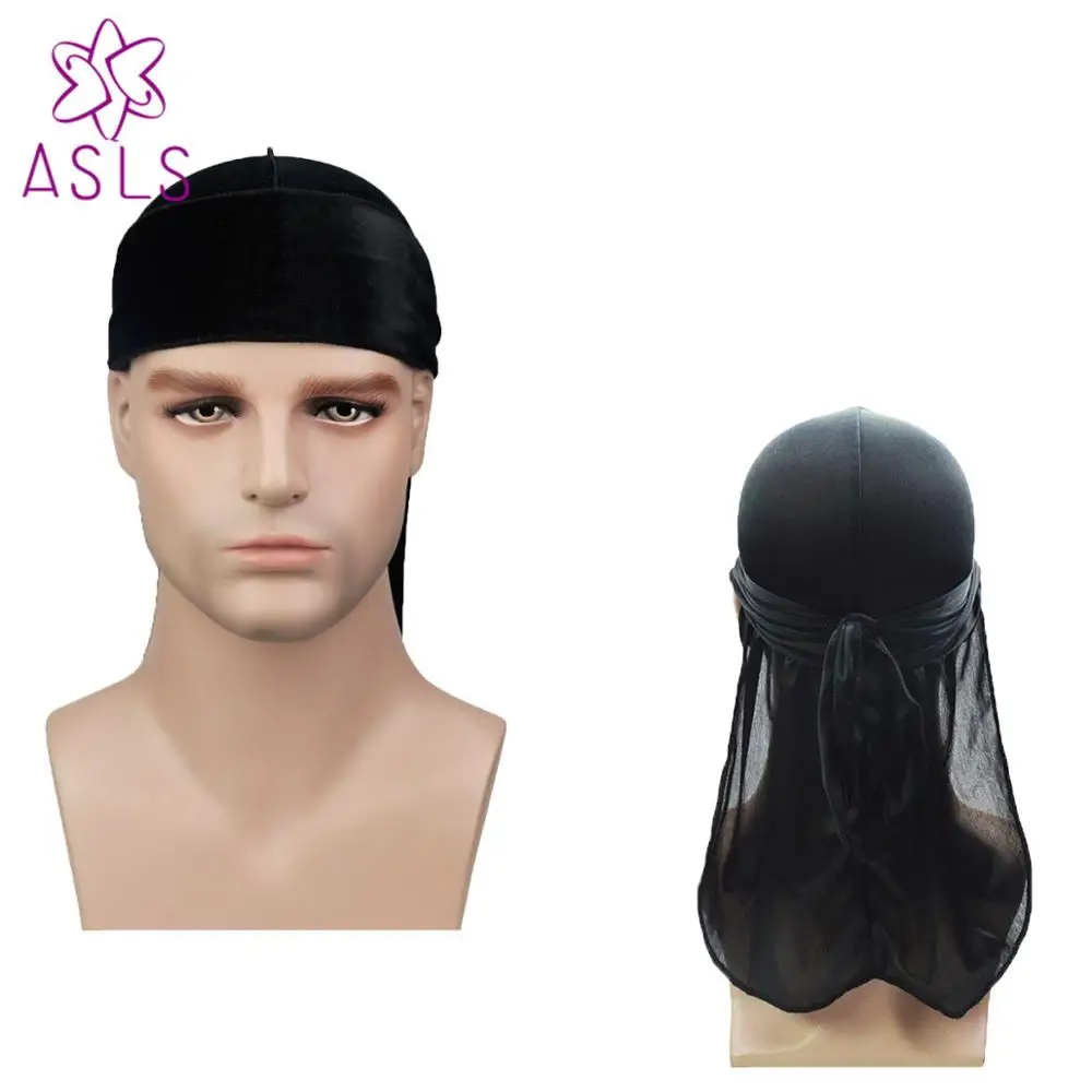 Мужской и wSilk Durag бандана головной убор широкий Doo Rag Bonnet полиэстерная Кепка удобный колпак для сна 2 шт./партия - Цвет: Черный