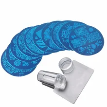 10 Pcs Che Timbra il Piatto + Silicone Trasparente Stamper + Raschietto Unghie artistiche Timbro Immagine Strumento di Manicure Modello 669(China)