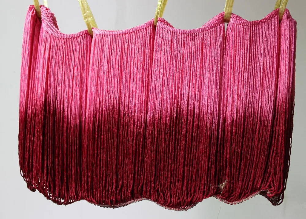 Dip Dye Ombre Fringe Tassel Soft Rayon Latin Macrame Dance Dress Trimming Samba Skirt Tassel 25cm Pink