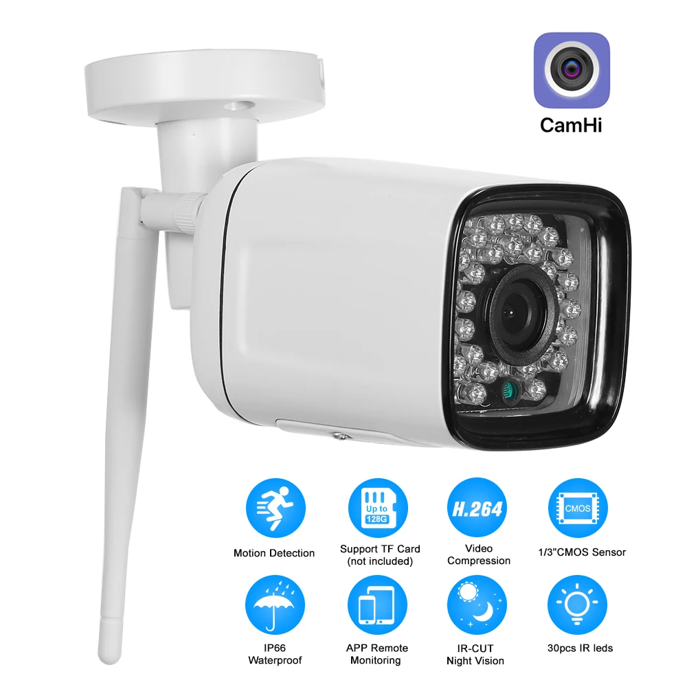 

2.0MP 1080P IP Camera Bullet WIFI Camera Weatherproof Wireless APP Control Motion Detection Night Vision CCTV Home Surveillance