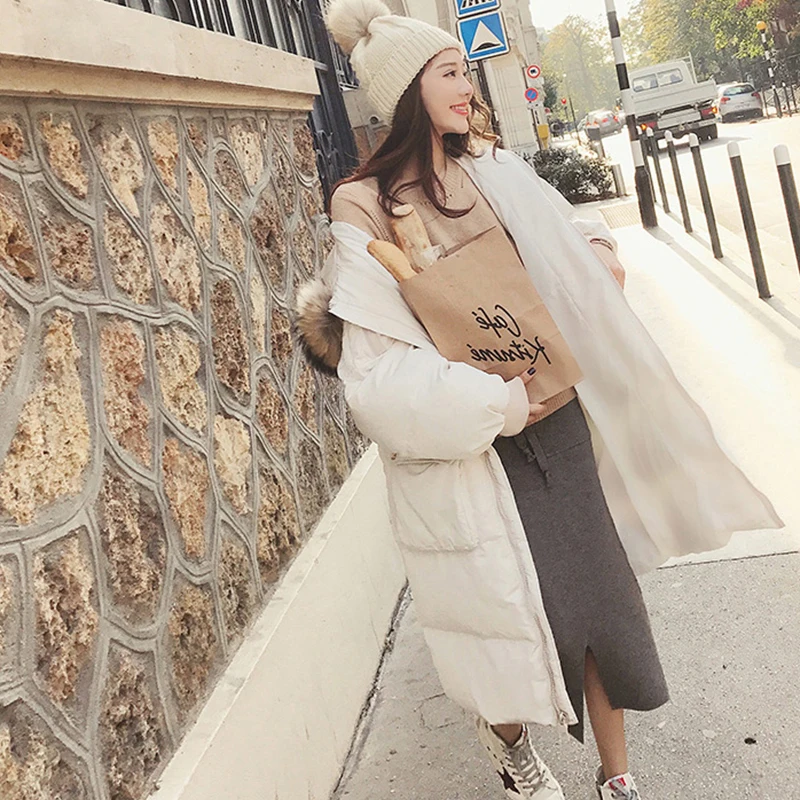 Mode Capuchon 2018 D'hiver black Nouveau Manteaux Long Survêtement Et Veste Col Parkas À Fourrure Femelle Chaud White Épais De Manteau Parka Femmes Grand Xq6Bx76