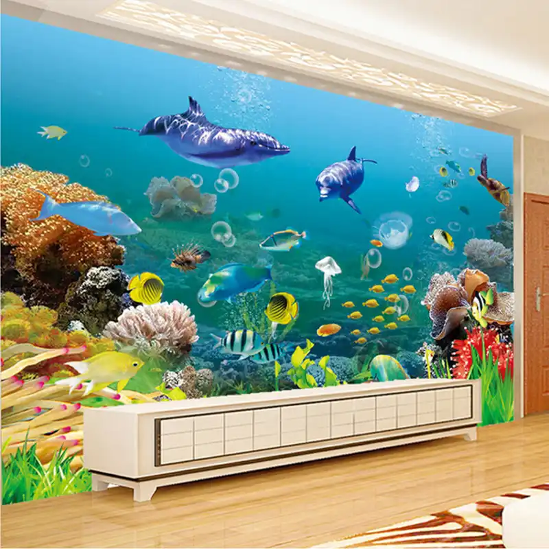 Custom 3d Wallpaper Hd Underwater World Dolphin Tropical Fish Photo Wall Mural Classic Living Room Kids Bedroom Papel De Parede Papel De Parede De Parede3d Wallpaper Aliexpress