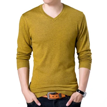

S-2XL Sweater Men 2018 New Casual Slim Pullover Men Autumn V Neck Solid Color Quality Knitted Brand Male Sweaters