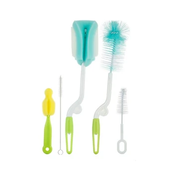 

5Pcs Baby Milk Feeding Bottle Brush Cleaning Brush Tool Nipple 360 Degrees Handly Portable Nylon and Sponge Tube Cleaner