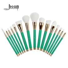 Jessup 15Pcs Professional Make up Brushes Set Foundation Blusher Powder Eyeshadow Blending Eyebrow Makeup Brushes Green/White