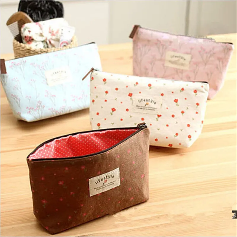 Small Fresh Women Cosmetic Bags Fresh Cute Canvas Multifunction Floral Makeup Organizer Bag Lady ...