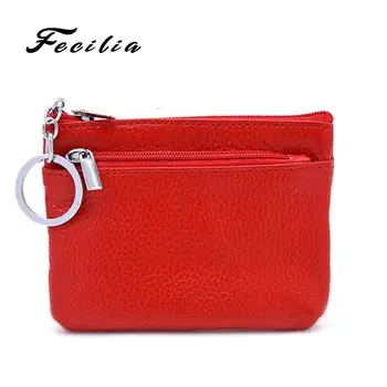 

Fecilia New double zipper purse Genuine Leather Coin Purse Women Wallet Zipper Mini Key Holder Men Card Holder Bags Money