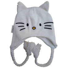 Шапки-бомберы для взрослых, шапочки в виде котенка для девочек, детская осенне-зимняя шапка, детская теплая вязаная шапка с котами, флисовая подкладка, Прямая, белый кот