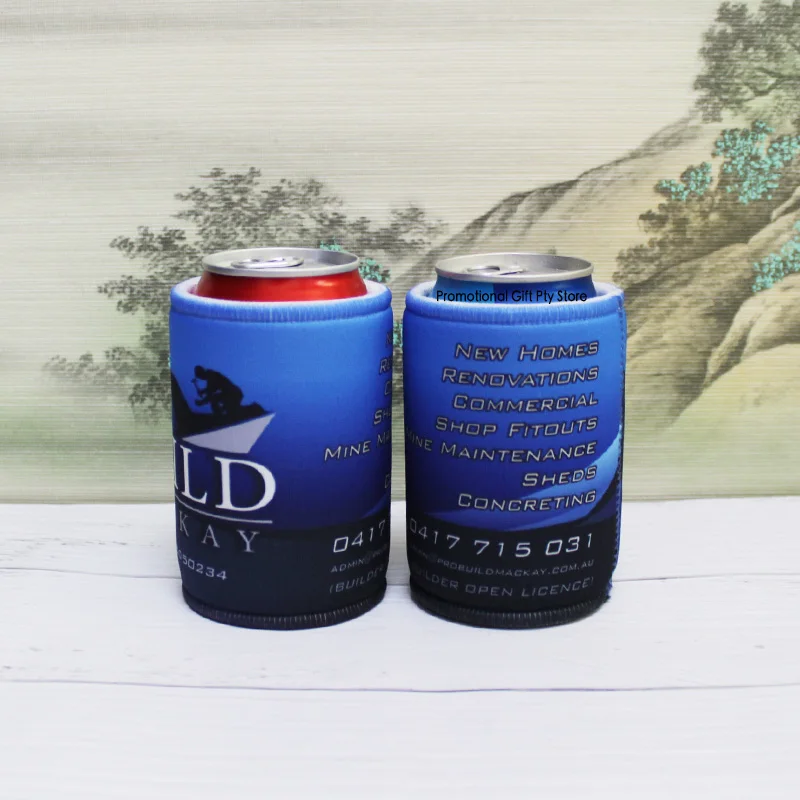 

200pcs Printed Logo Stubby Coolers Promotional Stubby Holder thermo Bag Dye Sublimated Neoprene Can Cooler Stubbie For Business