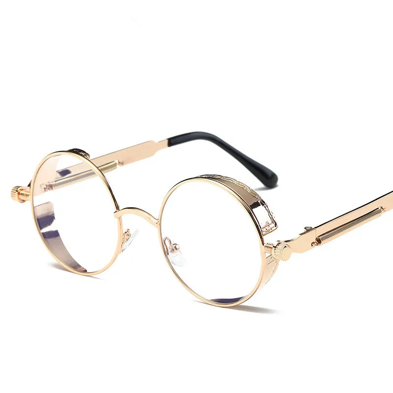 Ретро круглые металлические стимпанк Солнцезащитные очки для мужчин и женщин модные очки Брендовые дизайнерские Винтажные Солнцезащитные очки высокое качество UV400 очки - Цвет линз: Gold Clear