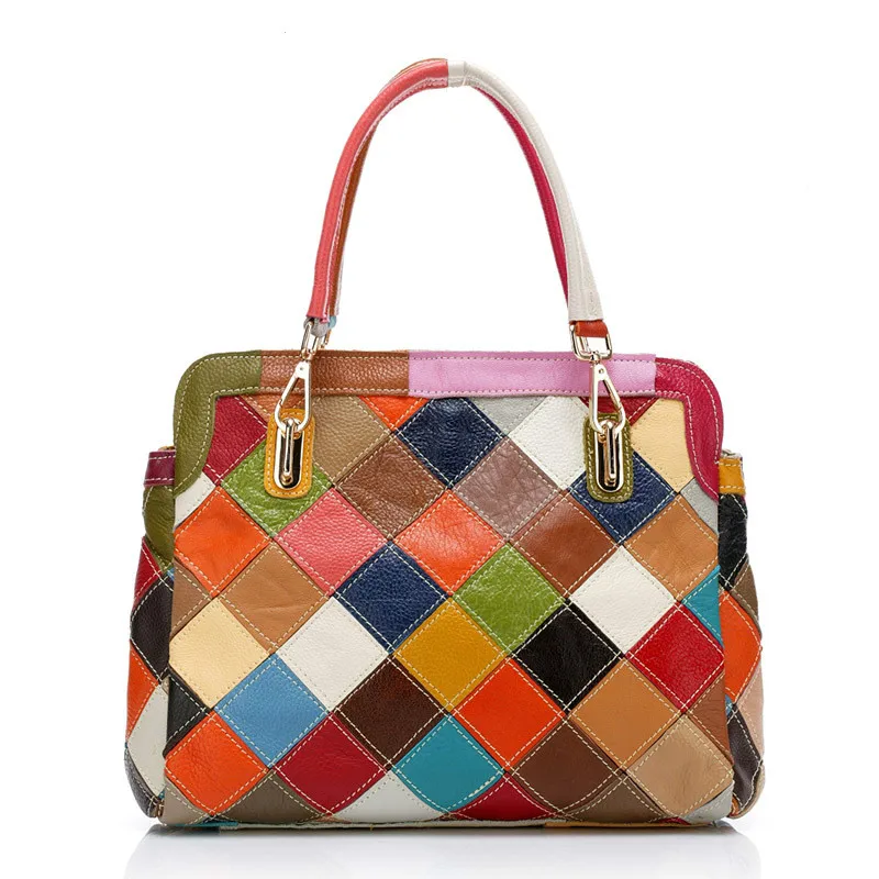 

Spring and summer new leather female Baotou layer cowhide hit color handheld shoulder fashion lady Bag
