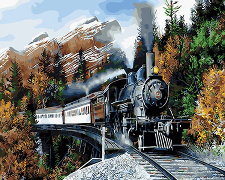 

Unframe diy picture oil paintings by numbers paint by number for home decor canvas painting 5065cm train