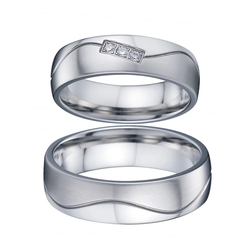 Unique jewelry alliance mens women rings silver color wedding band set white gold color couple rings pair bijoux (1)