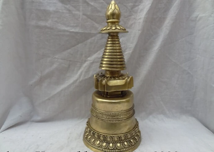 

S4609 14" Chinese Sacred Brass Buddhism Buddastupa Tibet Lotus Zang Zu Buddha Stupa D0318