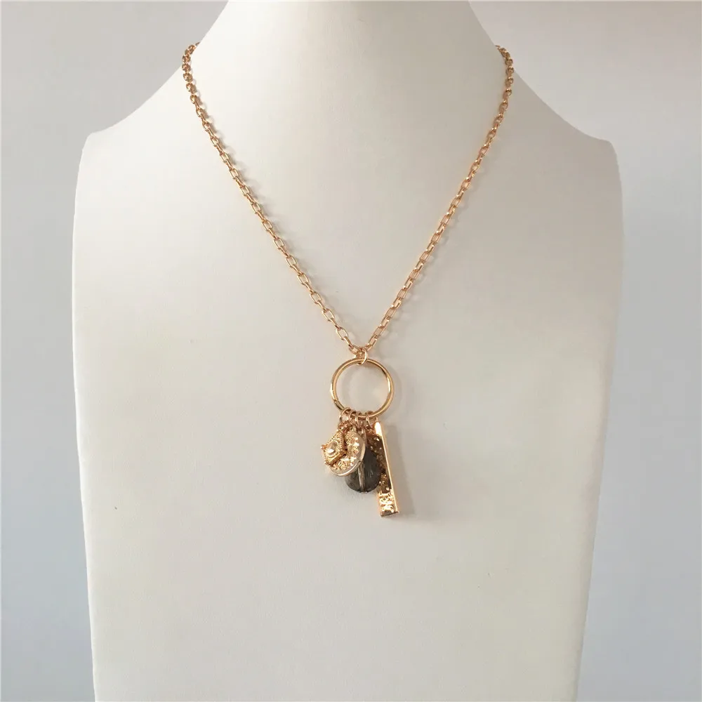

CASUAL GOLD COLOR PLATING BAR ROUND DISC BEAD CHARM WITH CIRCLE NECKLACE FOR WOMEN GIRL