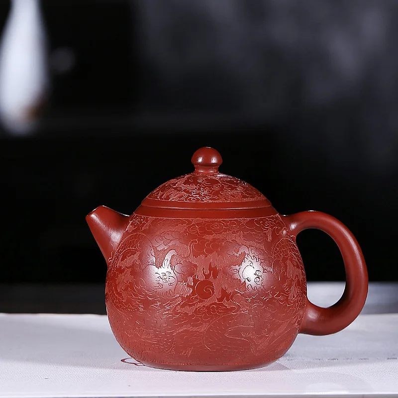 

Full Manual Raw Ore Bright Red Dragon-pattern Dragon-egg Pot With Robe Kungfu Online Teapot Tea Set Factory Direct Wholesale