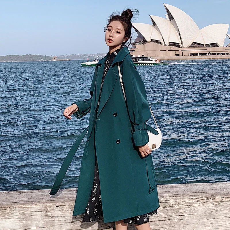 

Windbreaker female 2019 popular spring autumn new women outerwear Korean casual ladies temperament loose long trench coat d048