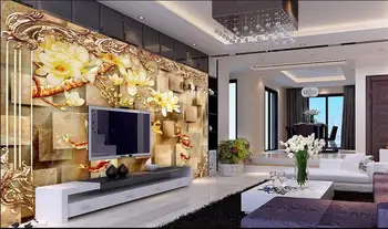 

3d room wallpaper custom photo murals non-woven wall sticker living room Marble magnolia nine fish murals wallpaper for walls 3d