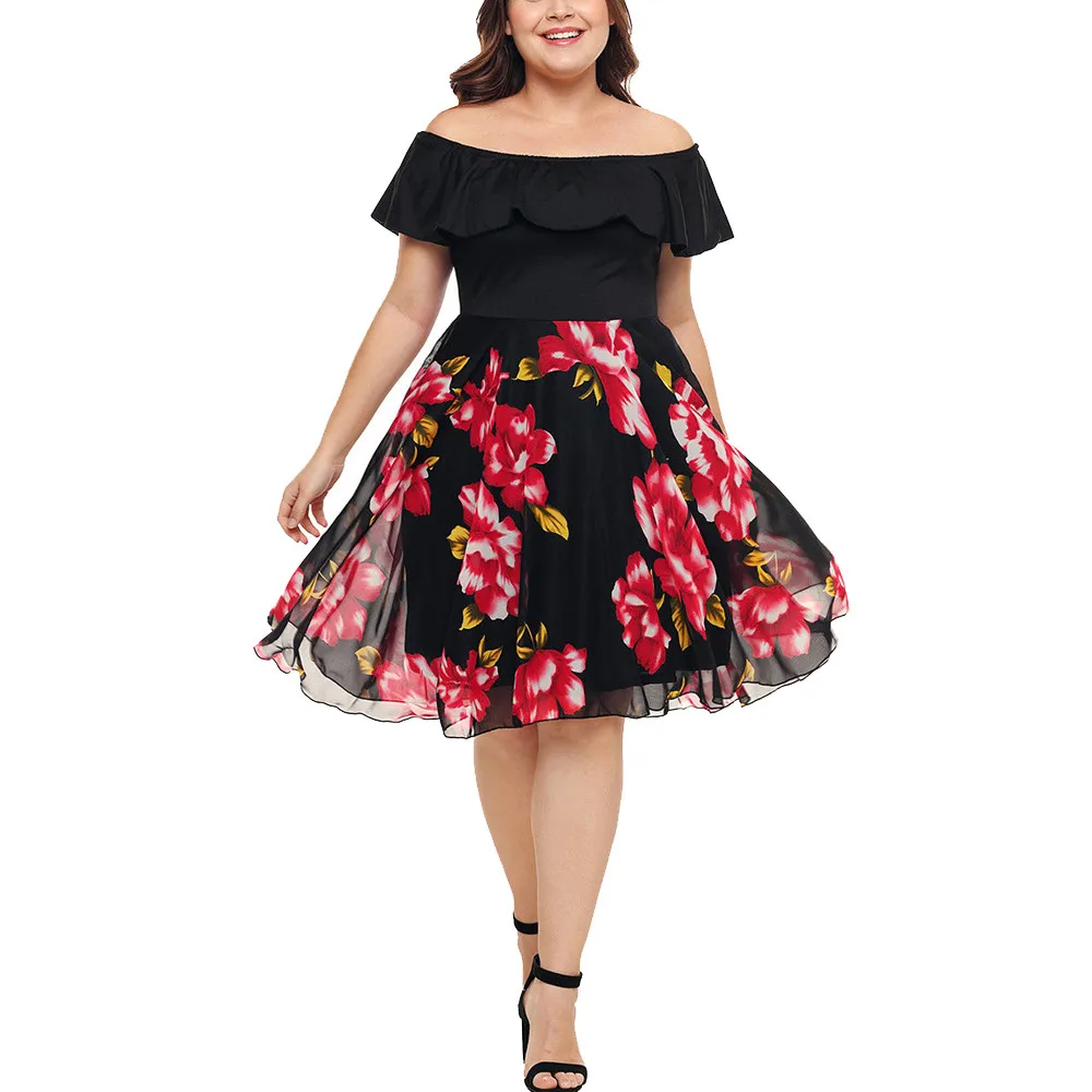 

Plus Size sexy Dress Women Boho Floral Off Shoulder Swing Dress Evening Party Dresses vestidos New Arrival Sukienka #YL