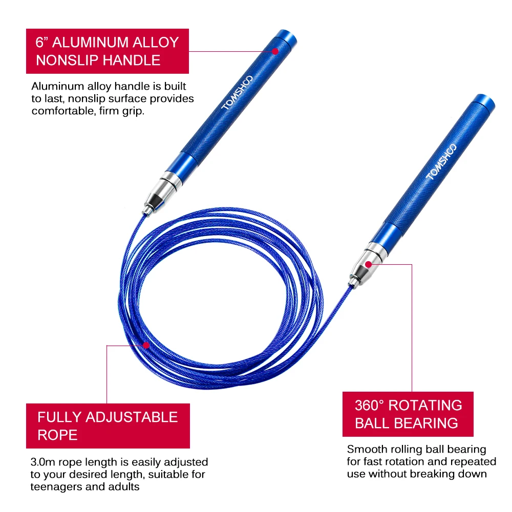 TOMSHOO 10 футов Регулируемый Скорость Скакалка легкий Скакалка прыжки кабель провод домашний спортзал Фитнес упражнения, прыжки со скакалкой
