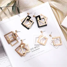 Модные новые полые Геометрические Квадратные акриловые серьги корейские персональные преувеличенные серьги для женщин женские ювелирные изделия подарок
