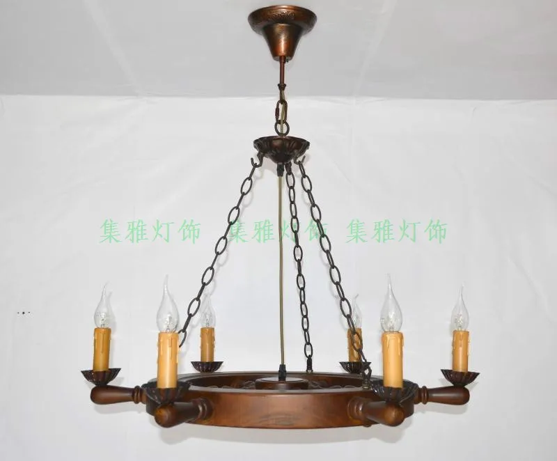 Уникальный дизайн Винтажный деревянный свечной подвесной светильник 6 головок для столовой, подвесная световая штанга руль подвесной светильник d750MM