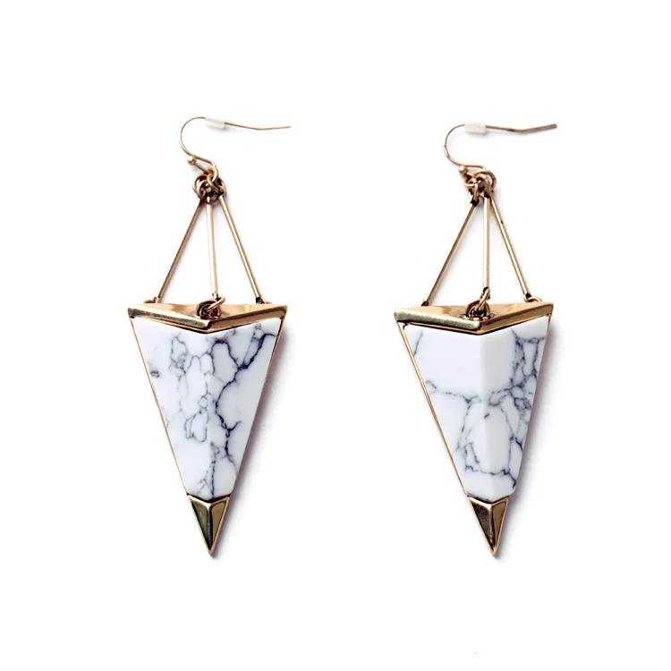 

Chiseled Triangle Geometric Earrings Natural Stone Long Gold Color Dangle Ladies Daily Dress Beautiful Accessory For Women
