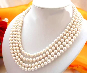 

vogue 4rows 8mm 17"round white freshwater pearls necklace free shipping