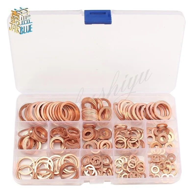 Assorted 280 Pcs Solid Copper Crush Washers Seal Flat Ring Oil Sealing Washers 