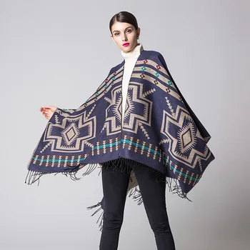

European and American original single lengthening and thickening imitation cashmere folk style travel split fork Shawl Scarf