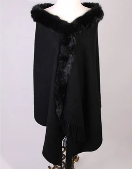 

Free Shipping Women's 100% Wool Pashmina Real Rabbit Fur Shawl Scarf Winter Warm Cape Muffler WS007 Oversize 176 x 68cm