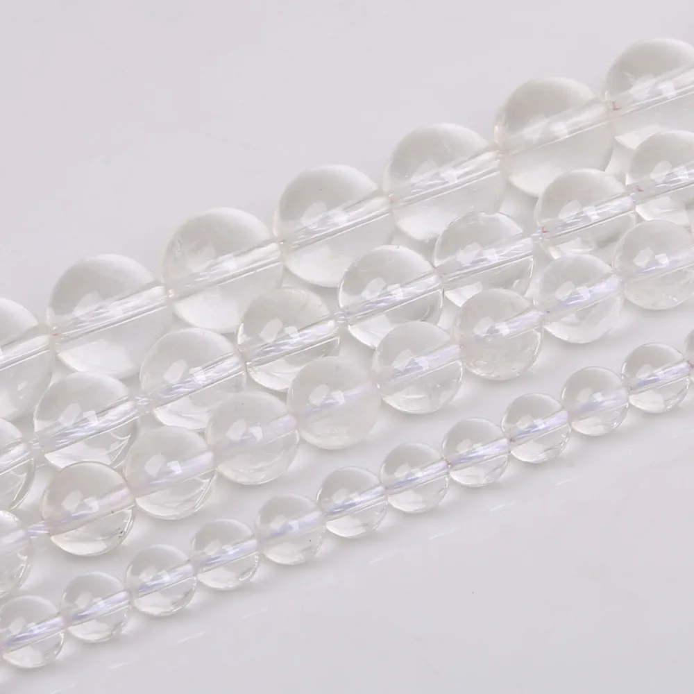 

6 8 10 12 mm Natural Stone Smooth Clear Quartz Crystal Beads Loose Spacer Beads 15" Strand For Jewelry Making