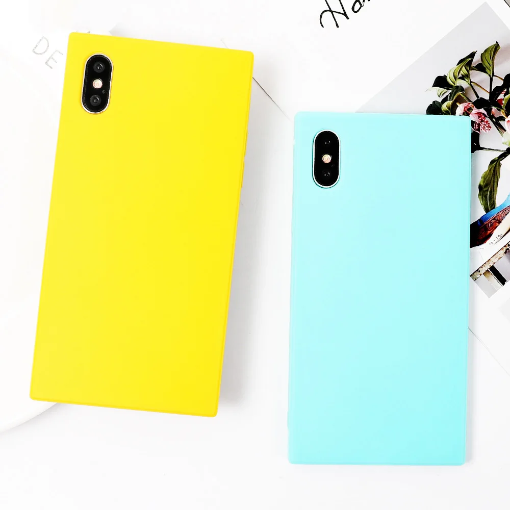 

UBERAY Phone Case For iPhone 6 6S 7 8 Plus X Square Candy Colors Plain TPU Soft Protector Phone Back Cover Case Shell Coque