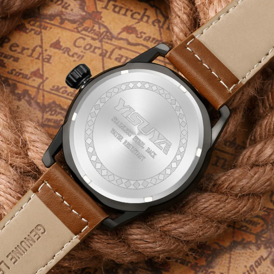 YISUYA Top Men's Watches Date Japan Quartz Watch Male Genuine Leather Sports Military Army Tactical Wristwatch erkek kol saati  (16)