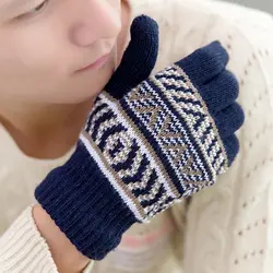 2018 Новый Для мужчин унисекс шерстяные варежки перчатки зимние толстые теплые хлопковые Вязание полный палец перчатки
