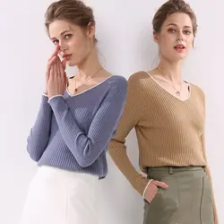 2019 женский свитер высокого качества новый пуловер с v-образным вырезом Топы Женский кашемировый свитер вязаный пуловер