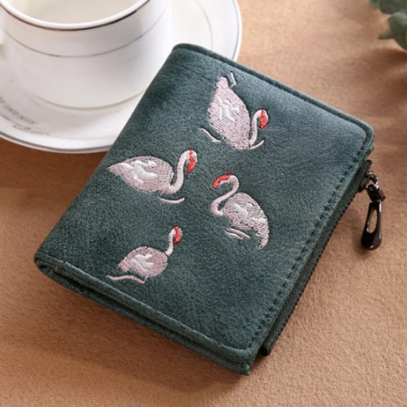 

Women wallet Vintage Fashion Female Purse Elegant White Swan Purse leather Small card wallet with coin pocket money bag small