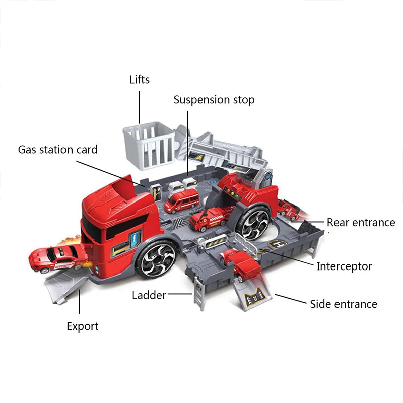  Kids Puzzle Toys Deformation Fire Engineering Vehicle Storage Parking Lot Parent-Child Interaction 